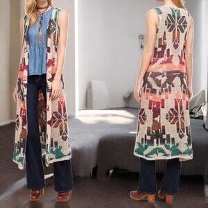 NWT CECILIA PRADO (MED) ANTHROPOLOGIE Metallic Thread Open Front Long Swtr Vest